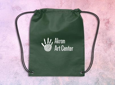 Custom imprinted Drawstring Backpack for Akron, OH with a local business logo