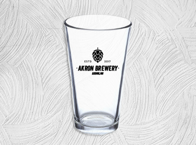 Custom imprinted 16 oz Pint Glass for Akron, OH with a local business logo