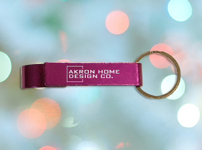 Custom imprinted Bottle Opener Key Ring for Akron, OH with a local business logo